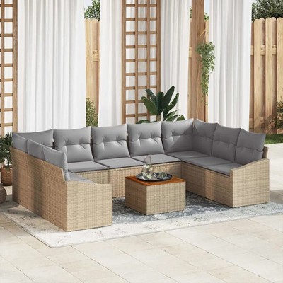 Gartensofa-set mit Kissen 10 pcs Poly-Rattan Gartenmöbel Modulare Möbel vidaXL