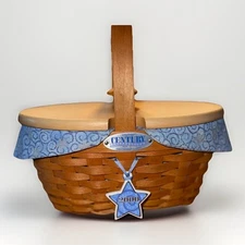 Longaberger 2000 Blue Cheers Basket Liner Lid  Tie-On Bow and Plastic Protector