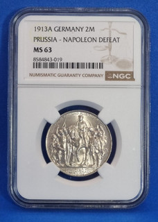 1913 A Germany 2 Mark Prussia Napoleon Defeat MS63 NGC