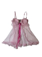 Victoria  s Secret Pink Mesh Dot Lace Babydoll Slip Lingerie 34D