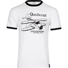 NEW Beechcraft Vintage Staggerwing Ringer T-Shirt by Aeroplane Apparel Co.