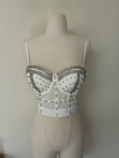 NWT White Rhinestone Bustier Top, Size Medium