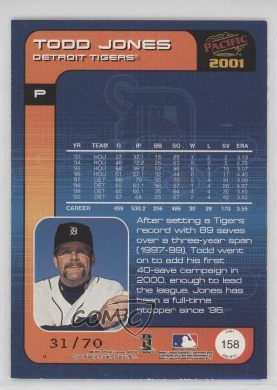 2001 Pacific Hobby LTD /70 Todd Jones #158 - Image 2 of 2