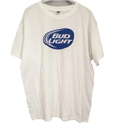 Fruit of the Loom Heavy HD Bud Light Graphic Logo Tee Men's L White Crew Neck