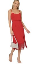Adrianna Papell Women's Fringed-Hem Midi Sheath Dress, Red, Size 14