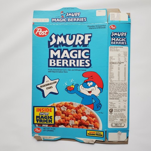 Vintage 1988 Post Smurf Magic Berries Cereal Box Crunch Applause TV Series Kids