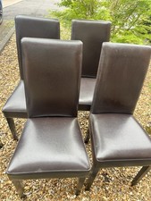 4x Brown Faux Leather Dining Chairs with High Back and Armless Design - NG3
