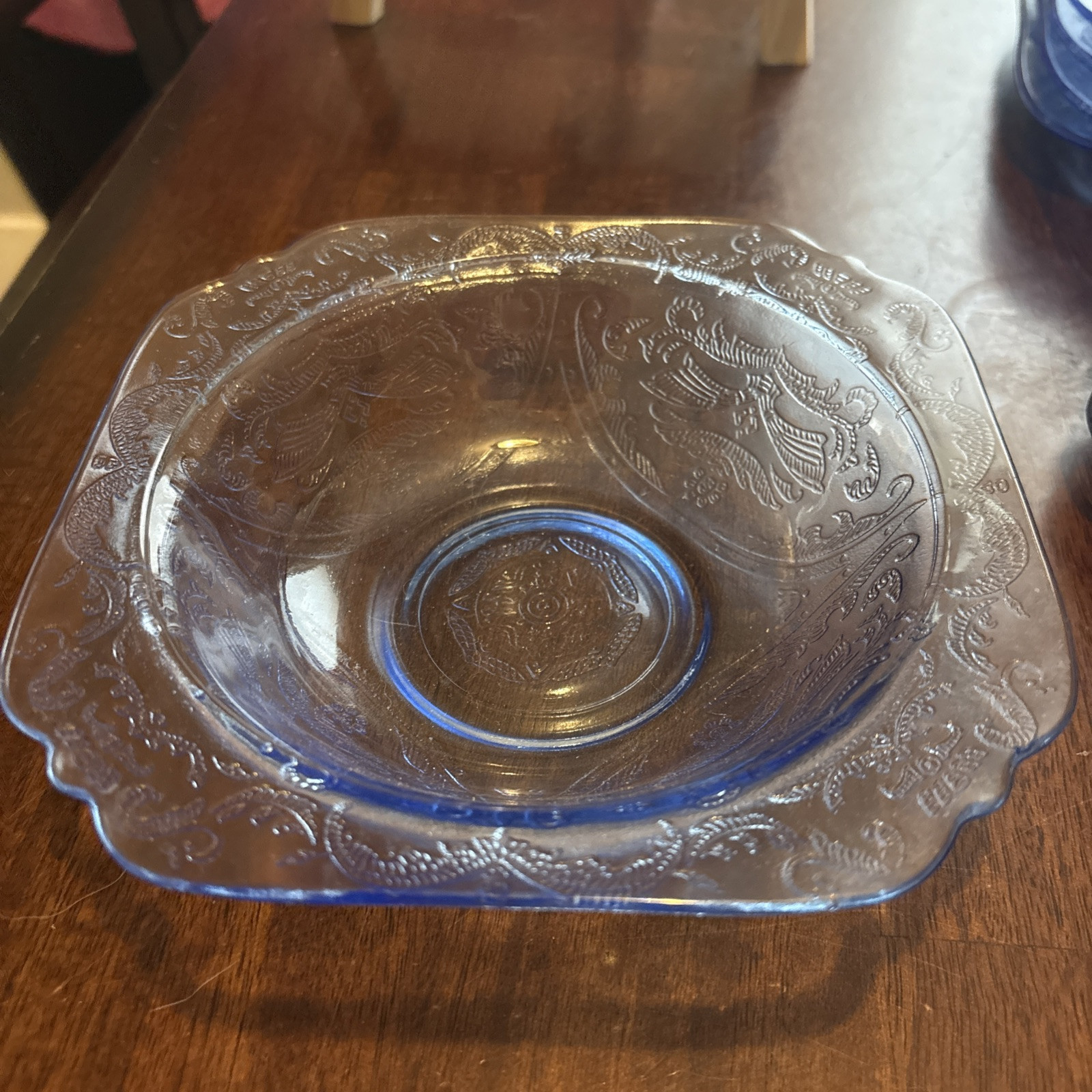 Vintage 1970s Federal Glass Madrid Blue Depression Era Soup Salad Bowl 6.75 Inch  