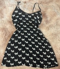 Vintage timeless mini scotty dog silky Slip Dress black  white size large 