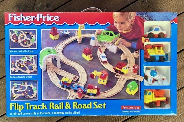 Buy Vtg 1992 Complete Fisher Flip Track Rail & Road Train Car Set