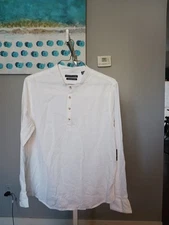 Mens Saks Fifth Avenue Linen Soft White Long Sleeve Shirt Size XXL