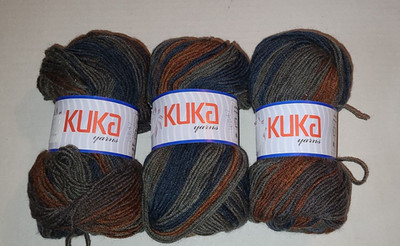 3 Three Skein Lot KUKA Yarns Merino Magic Multicolor Blue Gray Brown Yarn