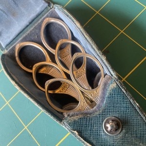 ANTIQUE vtg leather CASE SET of 3 RUMPP Sewing desk SCISSORS GERMANY Victorian