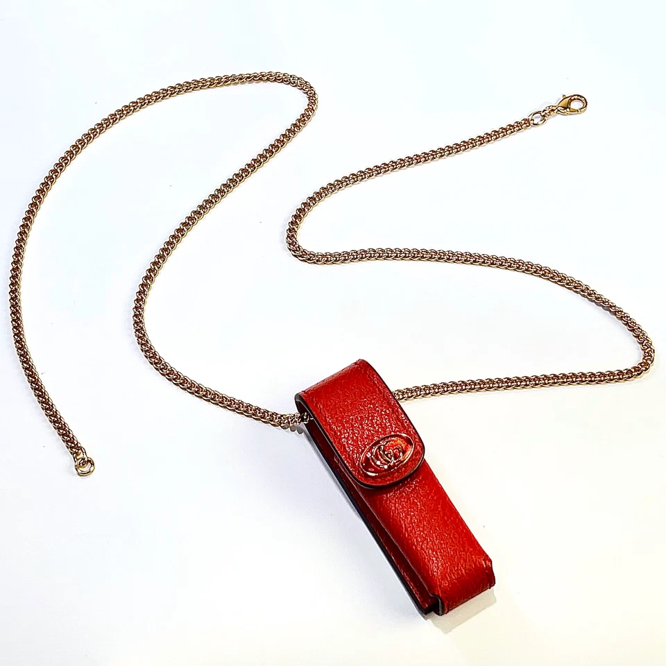 Estuche de lápiz labial con cadena Gucci 615998 collar oro rojo Gp moda para mujer de Japón Foto 3 de 4