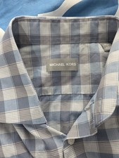 Michael Kors men's blue and grey plaid dress shirt.