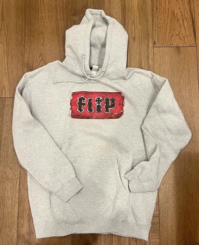 Vintage 2000s Flip Skateboards Hoodie M — USA Made — Red Block Logo — Gray - Image 2 of 4