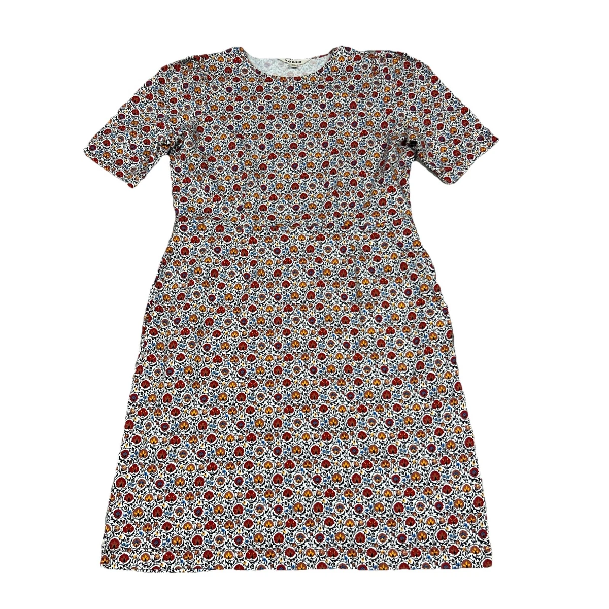 short sleeve knee length denim dress Annabelle Short Sleeve Dark Wash Denim Dress Dark Wash / S main image 1