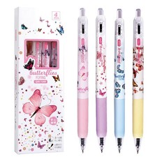 4 Pcs Gel Pens - Cute Retractable Cartoon Butterfly Pens, 0.5mm Black Ink, Of...