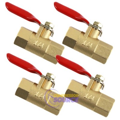 4 Pack 1/4'' Female Female NPT Brass Ball Valve Moisture Air Tank Drain Shut Off
