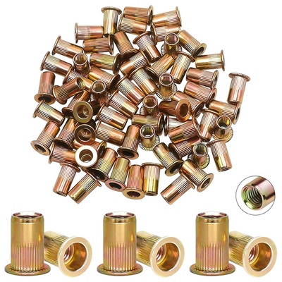 115Pcs M6 Rivet Nuts M6 Zinc Plated Carbon Steel Flat Head Threaded Insert Nut