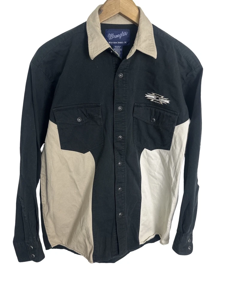 复古牧马人男式西部珍珠扣色衬衫,尺寸 M — 第 2/4 张图片