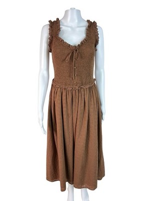 Moon River Womens Medium Dress Smocked Maxi Brown Festival Cottagecore  Whimsical | eBay