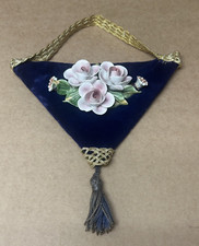 VTG Capodimonte Hanging Wall Plaque Porcelain Flowers On Velvet