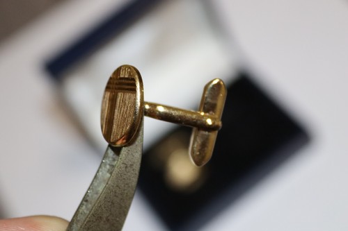 Gemelos H Samuel Triángulos Tono Dorado Años 80 En Caja - Imagen 4 de 7