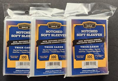 #ad 3 Packs 300 Cardboard Gold Notched Thick Card Soft Penny Sleeves Easy Glide $9.99