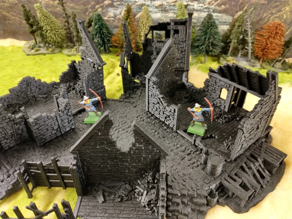 Barrios marginales Grimdale con patio 28 mm terreno de pueblo en ruinas D&D Warhammer Mordheim Foto 2 de 4