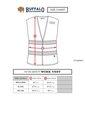 Buffalo Outdoors® Workwear Class 2 Hi Vis Reflective Safety Work Vest - Orange - Picture 4 of 4