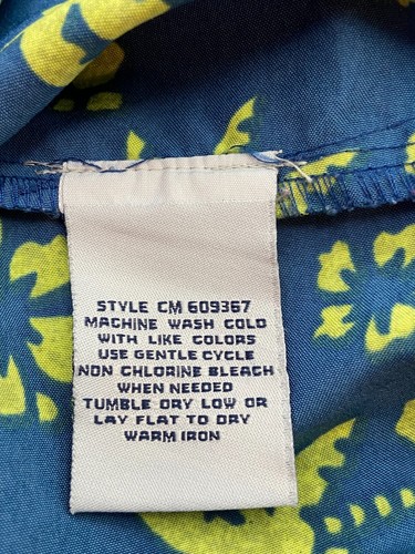 OP Ocean Pacific Mens Hawaiian Shirt Blue Lime Green Palm Trees Hula Girls 2X - Picture 3 of 7