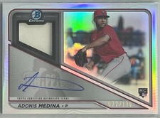 ADONIS MEDINA ROOKIE 2021 BOWMAN CHROME AUTO PATCH #d /130 PHILADELPHIA PHILLIES