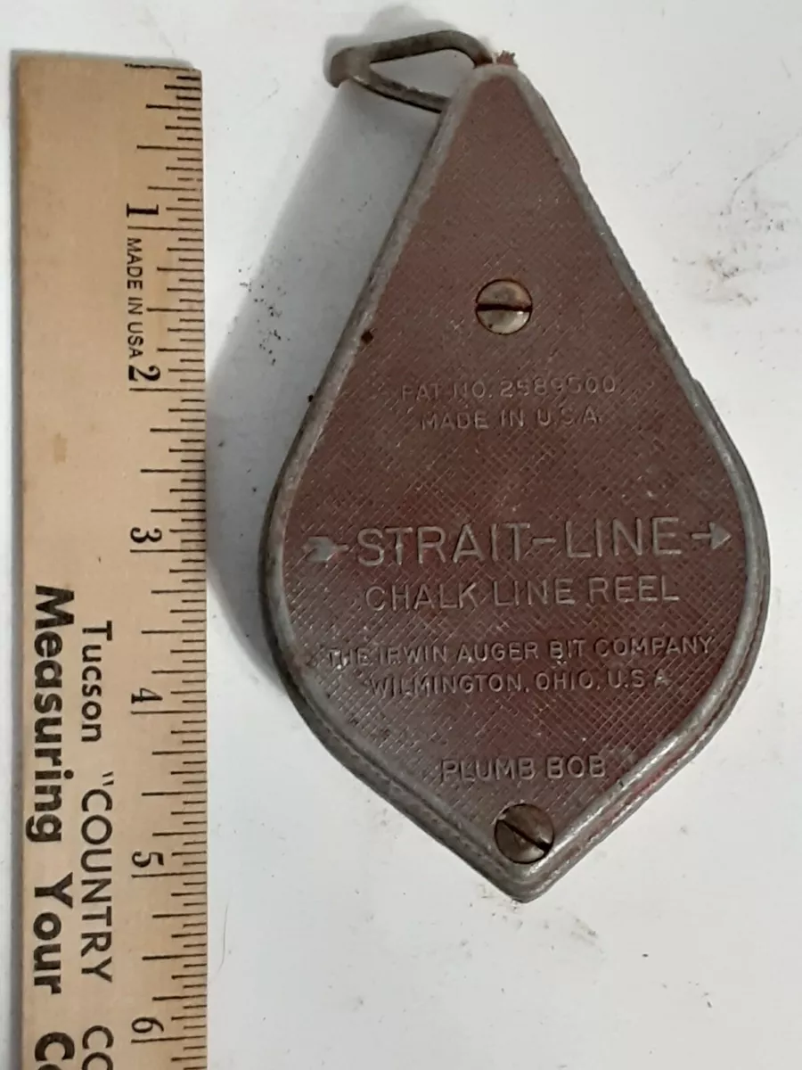 Vintage Strait-Line Chalk Line Reel Plumb Bob Irwin Co. Ohio USA