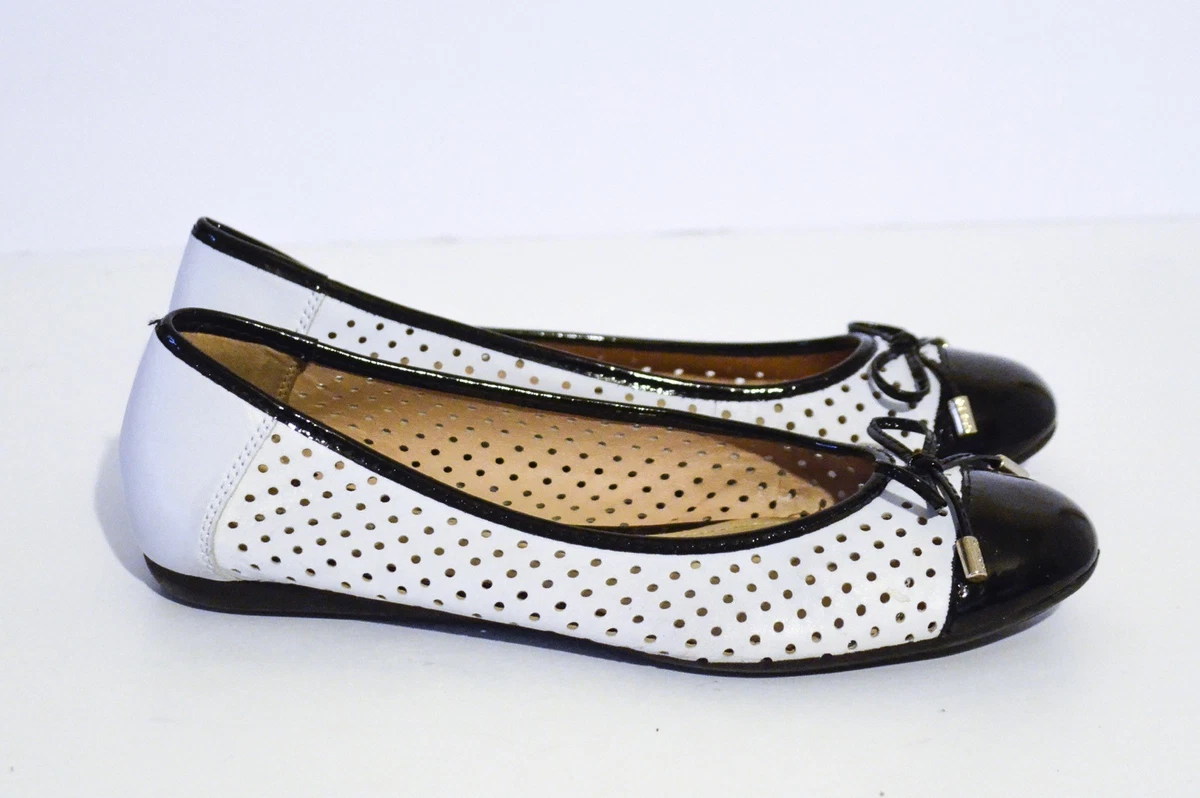 Geox Lola White/Black Ballet Shoes Size 38, 8 |