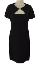 Black LBD Dress Size 6 Short Sleeve Cut out Neckline Ruffle Zipper London Times