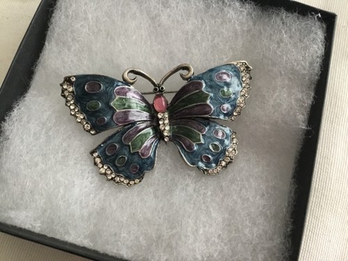 Broche Mariposa De Colección Azul Púrpura Verde Esmalte Esmalte Tono Plateado Pin - Imagen 4 de 8