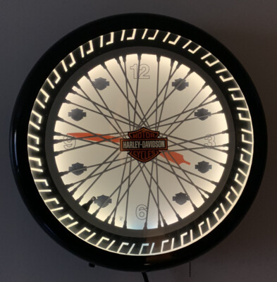 Harley-Davidson 壁掛け時計 モーターサイクルデザイン Harley Davidson Vintage Neon Electric Wall Clock Glass Spinning
