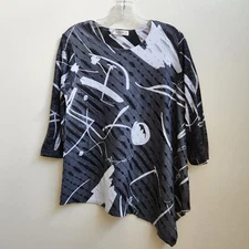 Jess & Jane Top Women's S Gray Burn Out Design Abstract Knit Asymmetrical Hem