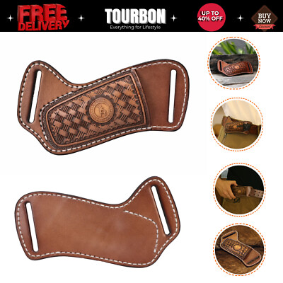 TOURBON Leather Folding Blade Knife Sheath Belt Holder Pouch Pocket Knives Case