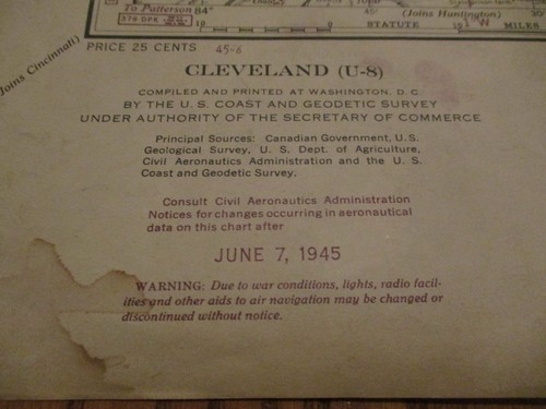 Vintage 1945 Cleveland Ohio Aeronautical Navigation Chart Map WW2 Era Large 44" - Picture 2 of 18