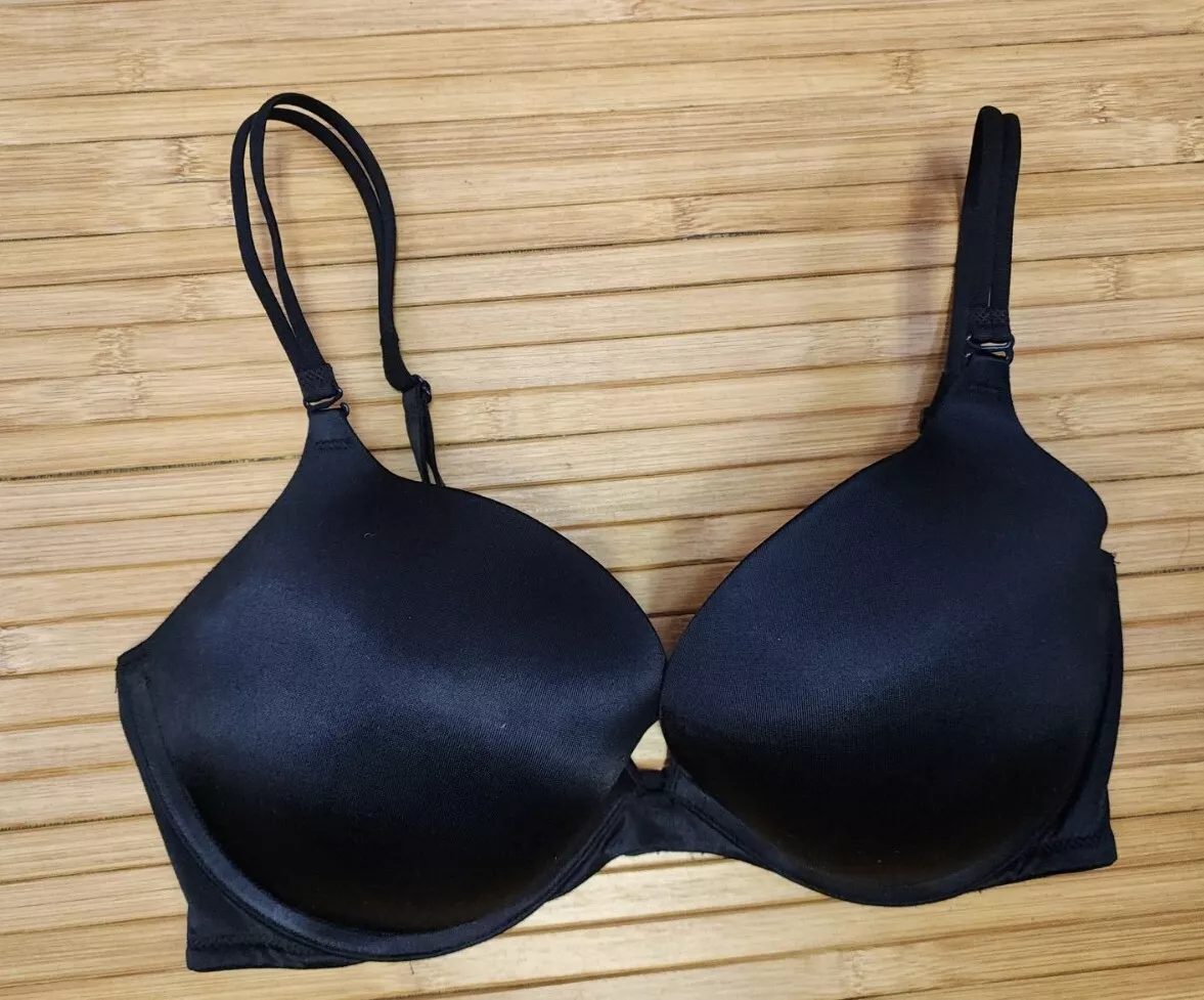 Victoria Secret Black Push Up Bra sz 36D Padded Removable Gel Pads EUC