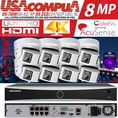 4K ColorVu Hikvision 8CH CCTV Camera System 8MP Panoramic Dual len 4mm Audio lot