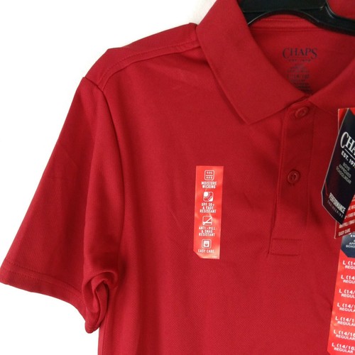 Chaps Polo Shirt L 14/16 Boys Schoolwear Red UPF50+ Moisture Wick Top - Picture 2 of 9