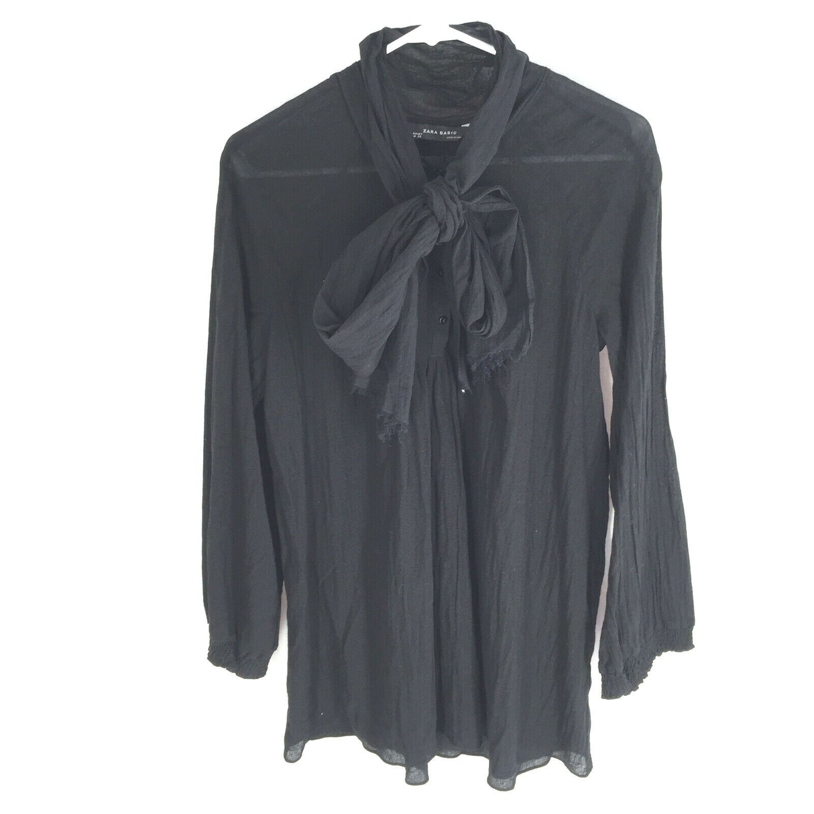 Zara Basic Black Blouse Top Size Medium Tie Colla… - image 5