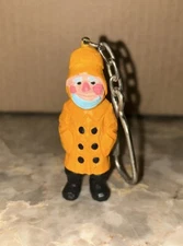 Vintage 2" Wood Carved Fisherman Capitan Salty Travel Souvenir Keychain Key Ring