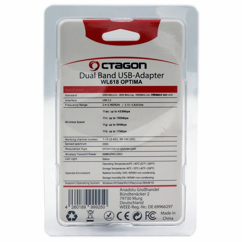 Octagon WL618 Optima USB WLAN Adapter Antenne 600 Mbit/s 2,4 & 5 GHz Dual-Band - Bild 3 von 4