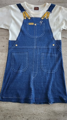 Vintage 70s Wrangler Denim Overalls Graphic T-Shirt Single Stitch S Made In USA - Picture 4 of 10