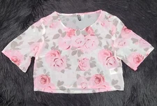 H&M Shirt Womens (S) Multicolor Floral Crop Top Short Sleeve Divided