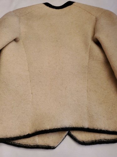Vintage Cardigan/Jacket S/M Beige/Black Thick Boiled Wool Maria Theresia Buttons - Picture 6 of 12